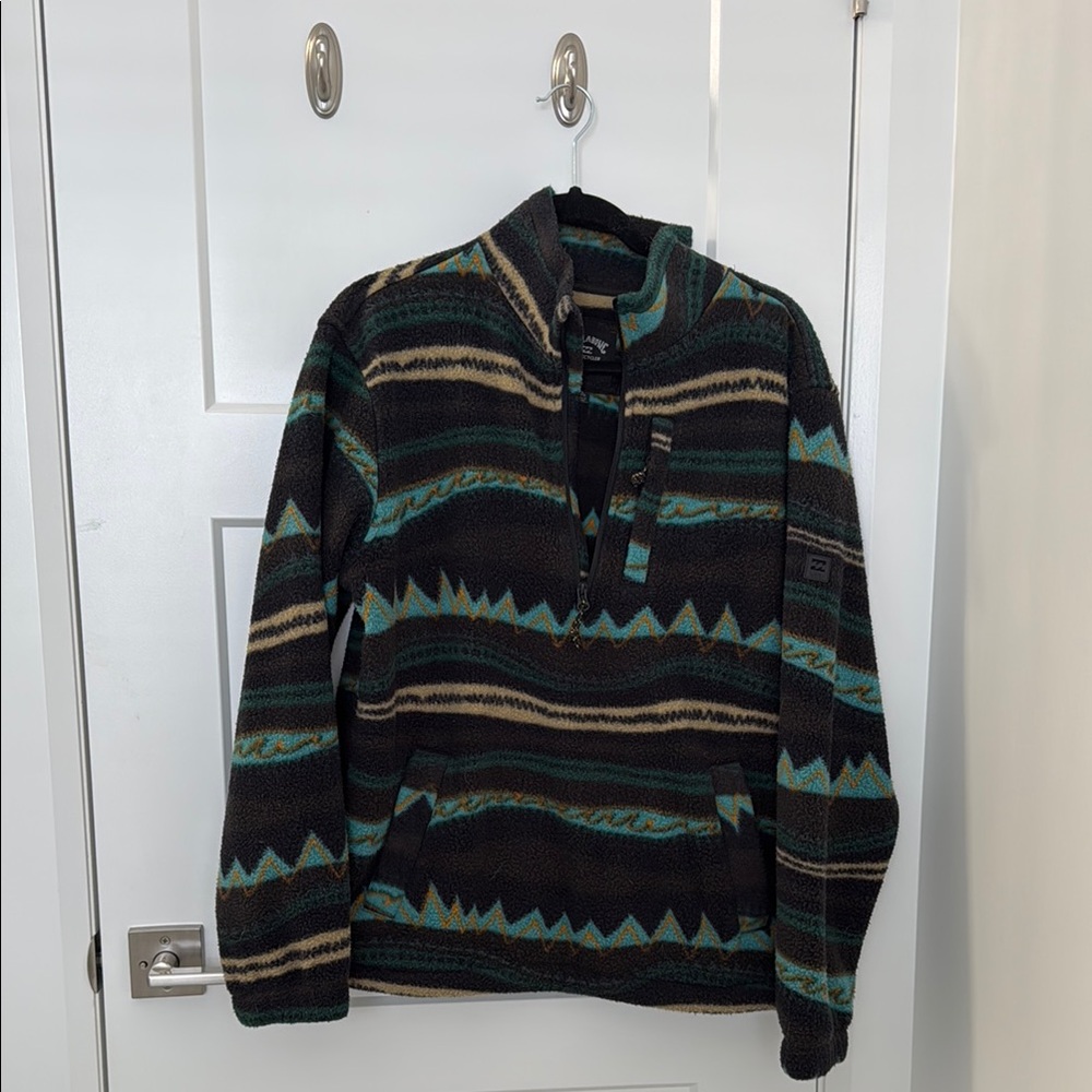 Billabong Black and Green Zip Up Sweater